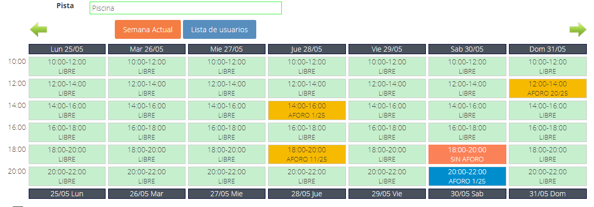 Pool calendar with capacity control