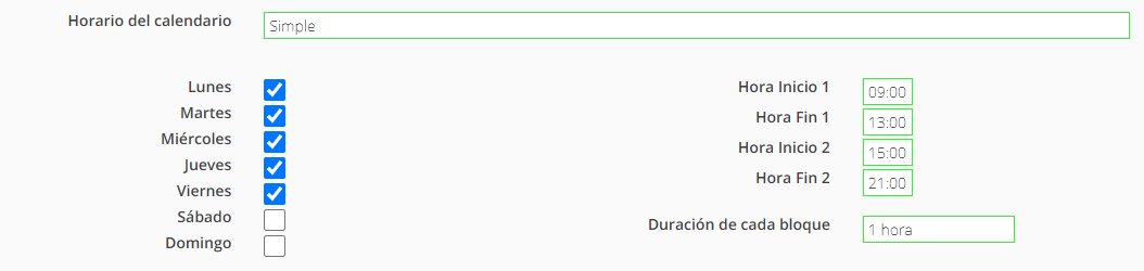 Example schedule configuration for the new calendar